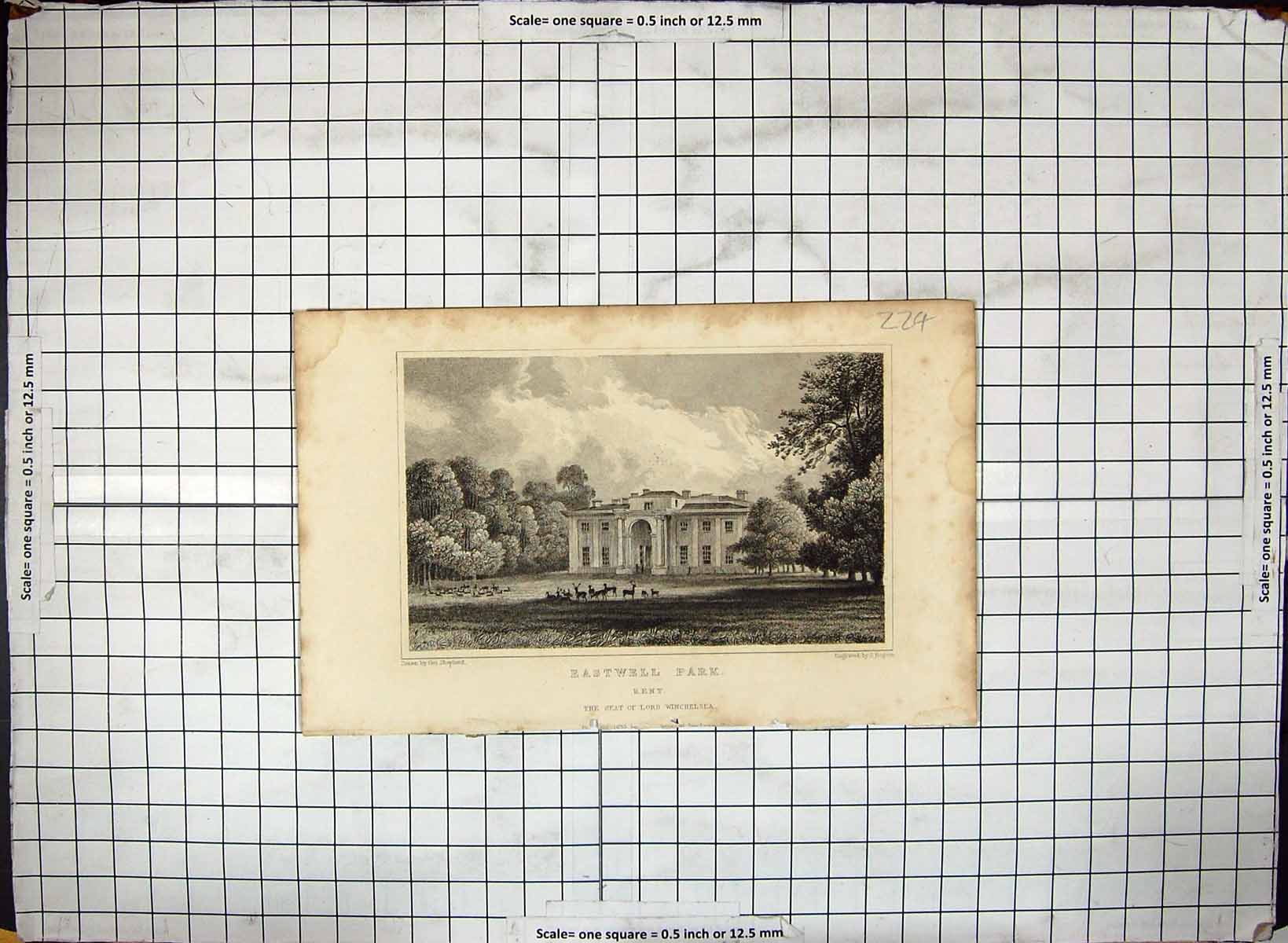 Old Print 1828 View Eastwell Park Kent England Rogers Shepherd Engraving 19th