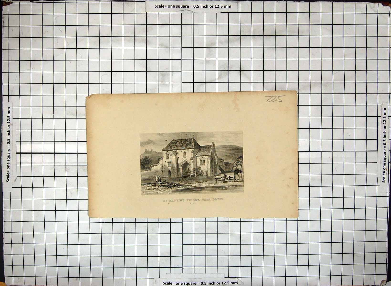 Original Old Antique Print St. Martin'S Priory Dover Kent England Engraving