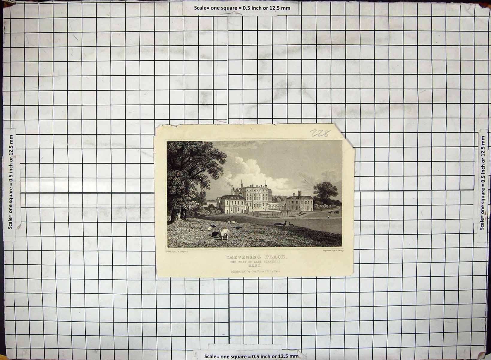 Old 1830 Chevening Place Earl Stanhope Kent England Engraving Lacey B 19th