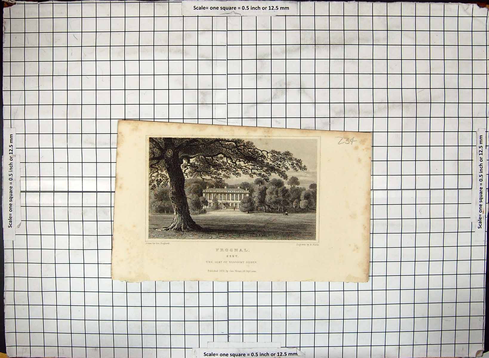 Old 1829 View Frognal Kent England Viscount Sidney Engraving Rfe Shep 19th