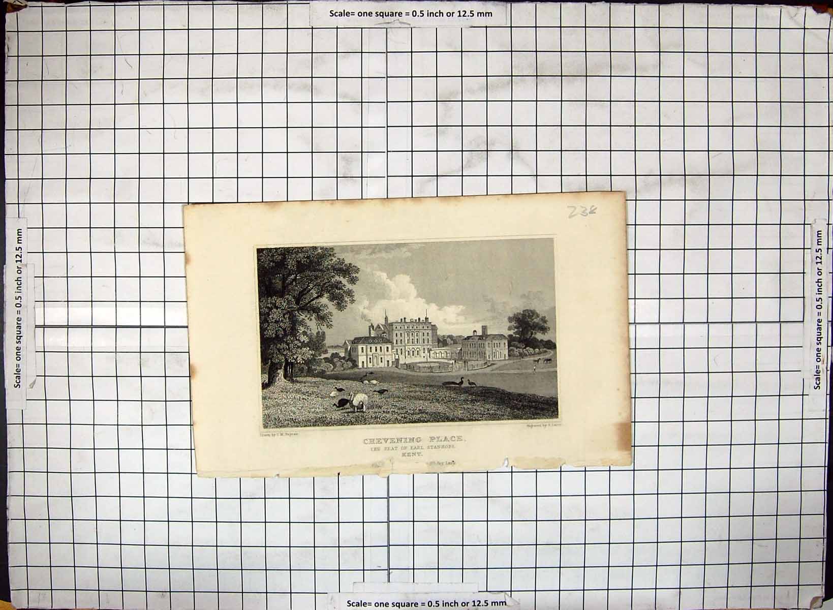 Old View Chevening Place Earl Stanhope Kent England Engraving Lacey B