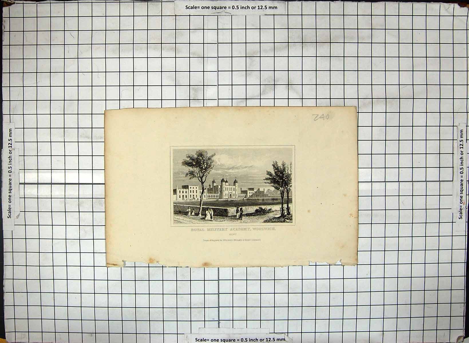 Old Print Engraving Royal Military Academy Woolwich Kent England Dugdales