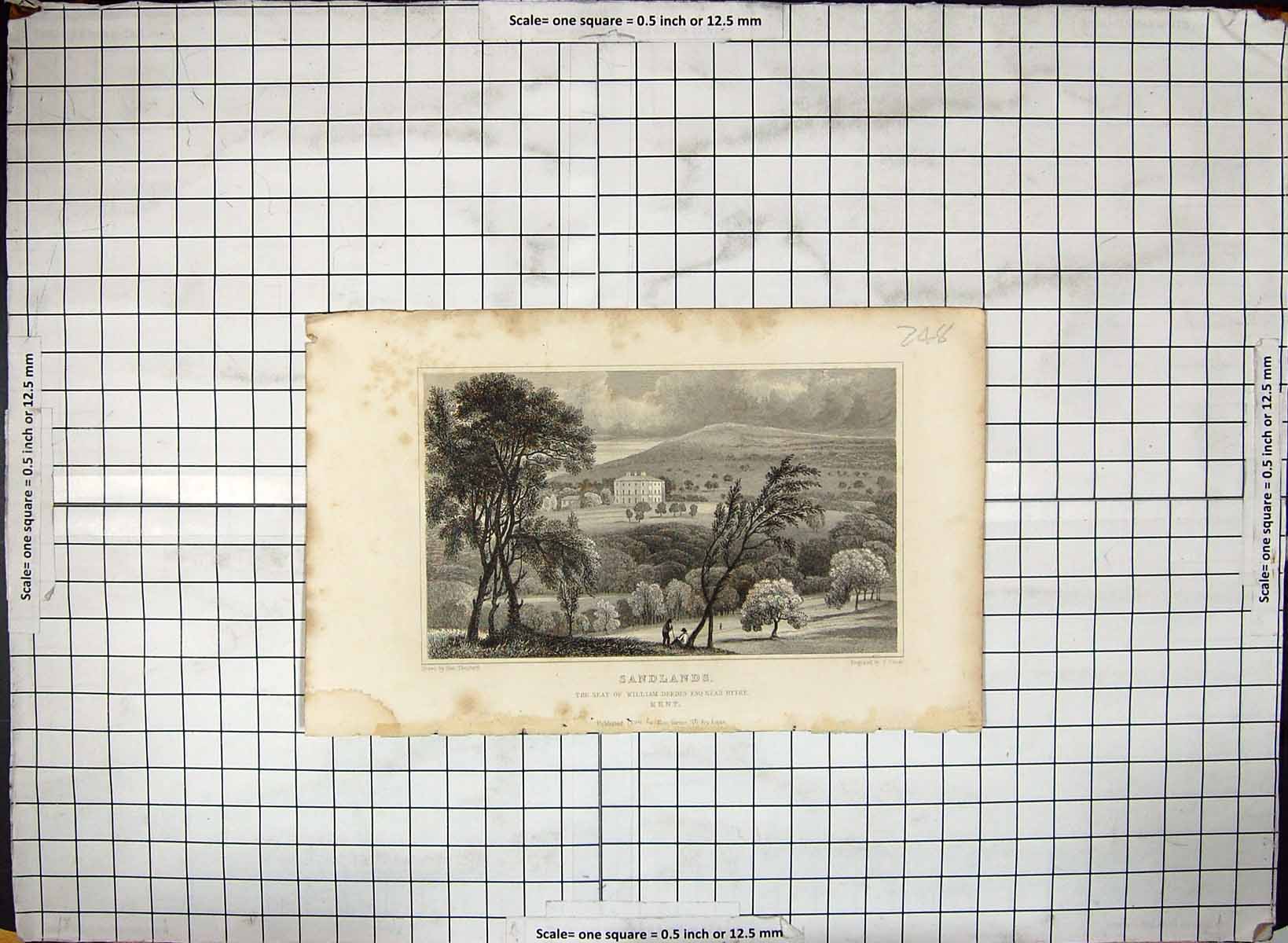 Antique Old Print 1829 Sandlands William Deedes Hythe Kent England Engraving