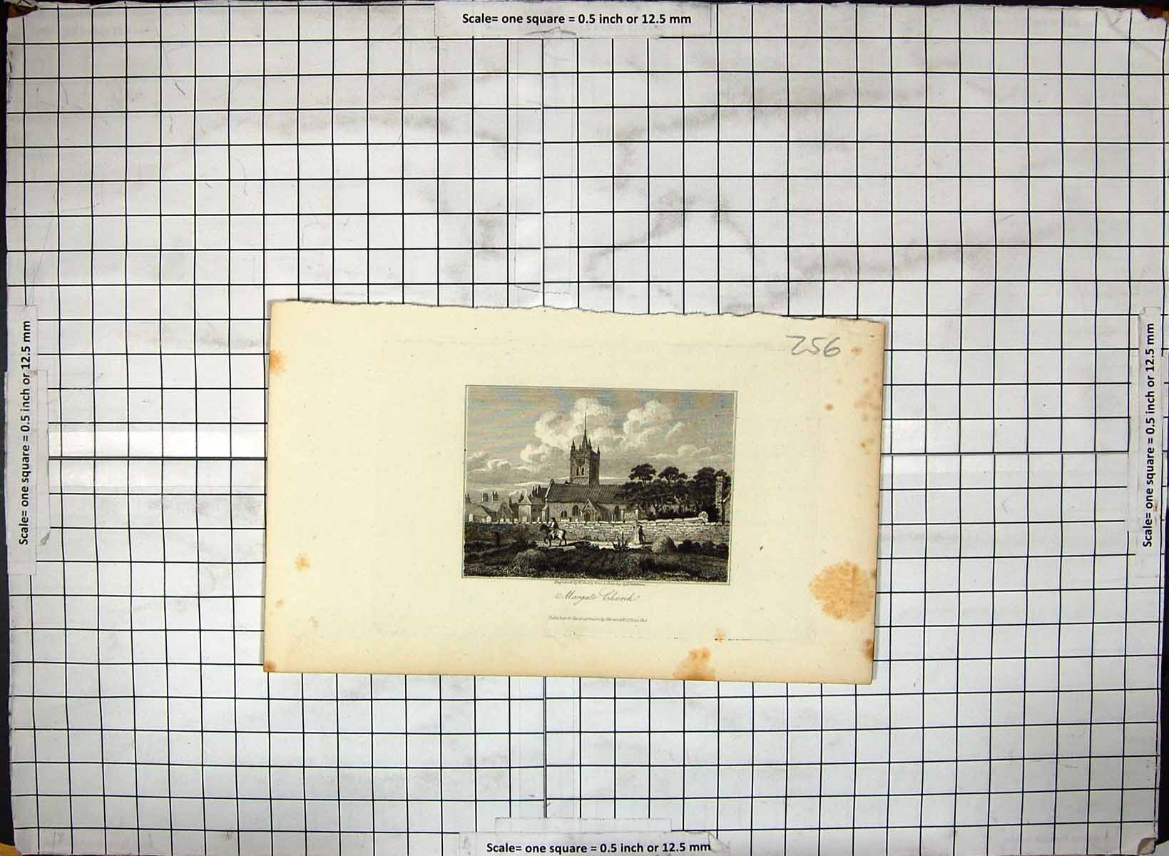 Original Old Antique Print Engraving Exterior Margate Church Graveyard 1816