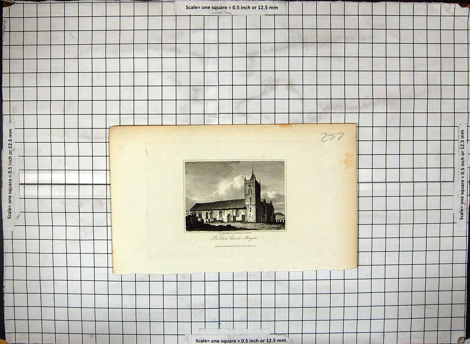 Old St. John'S Church Margate Kent England Engraving Architecture 181 19th