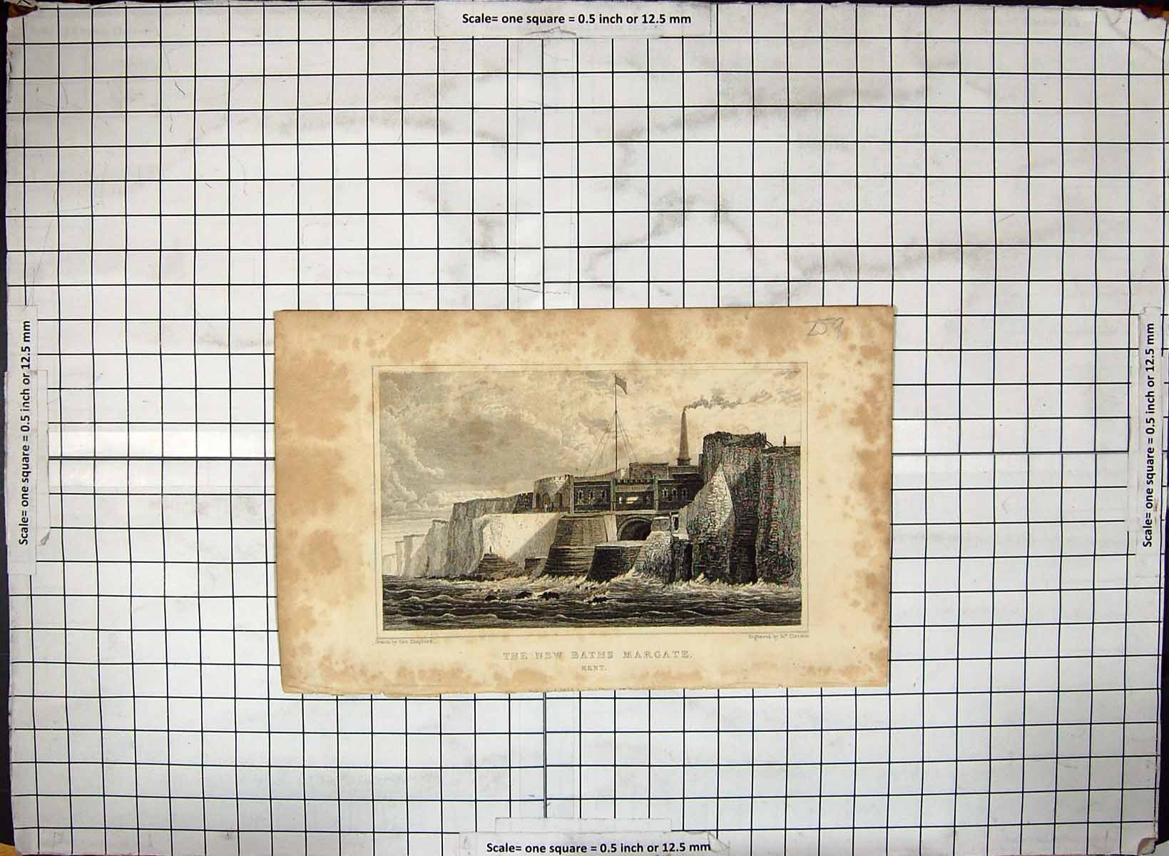 Original Old Antique Print Baths Margate Kent England Sea Engraving Shepherd