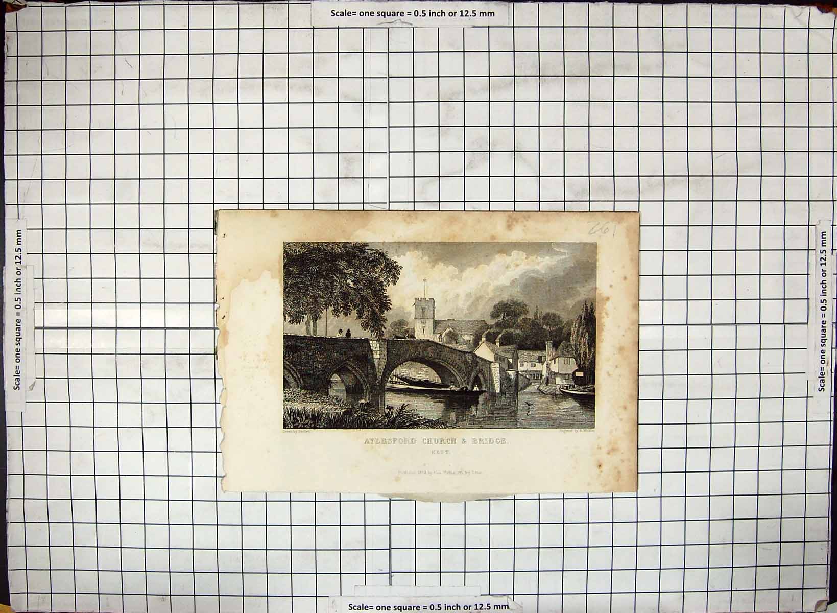 Old Aylesford Church Bridge Kent England Engraving 1829 Winkles Bartl 19th