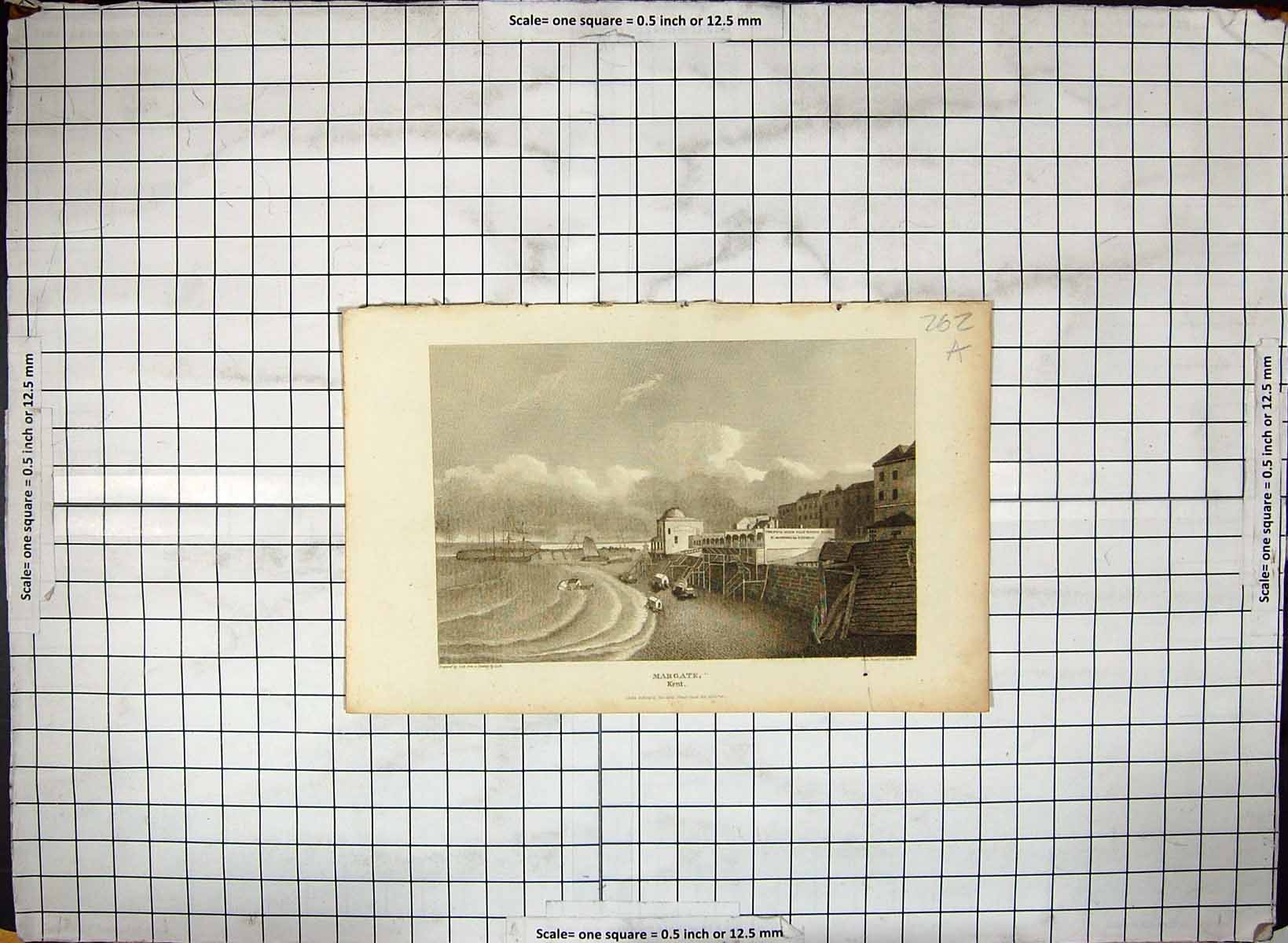 Antique Old Print View Margate Kent Sea Ships Baths Inner Basin Engraving