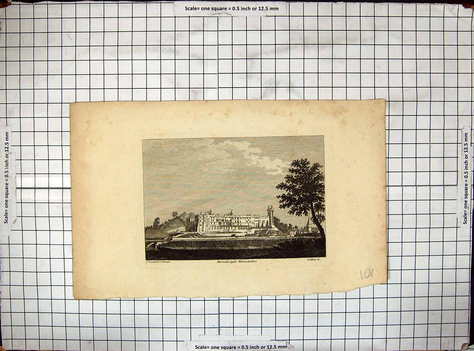 Original Old Antique Print Engraving Warwick Castle Warwickshire Hooper Godfrey
