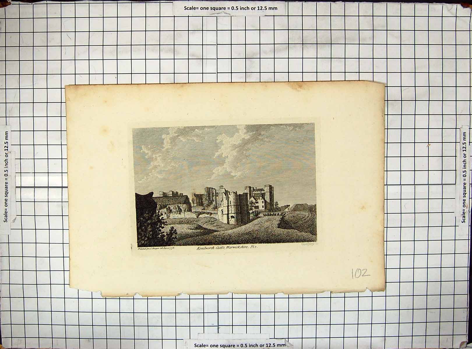 Antique Print Engraving Kenilworth Castle Warwickshire 1776 Hooper Godfrey 18th