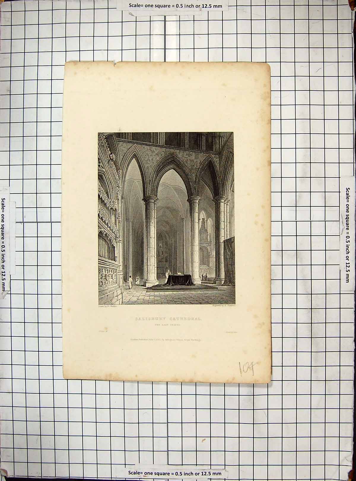 Old Print Engraving 1835 Lady Chapel Salisbury Cathedral Winkles Turnbull 19th