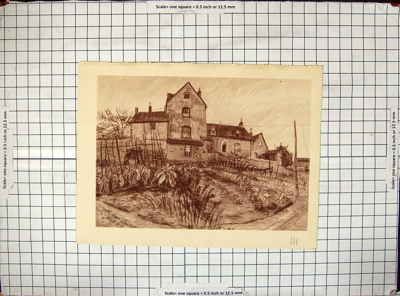 Original Old Antique Print Culver House Malmesbury Architecture