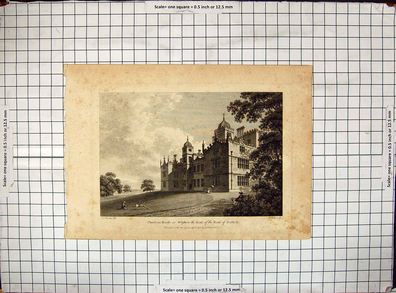 Old Antique Print 1782 Charlton House Wiltshire Earl Suffolk Architecture 18th