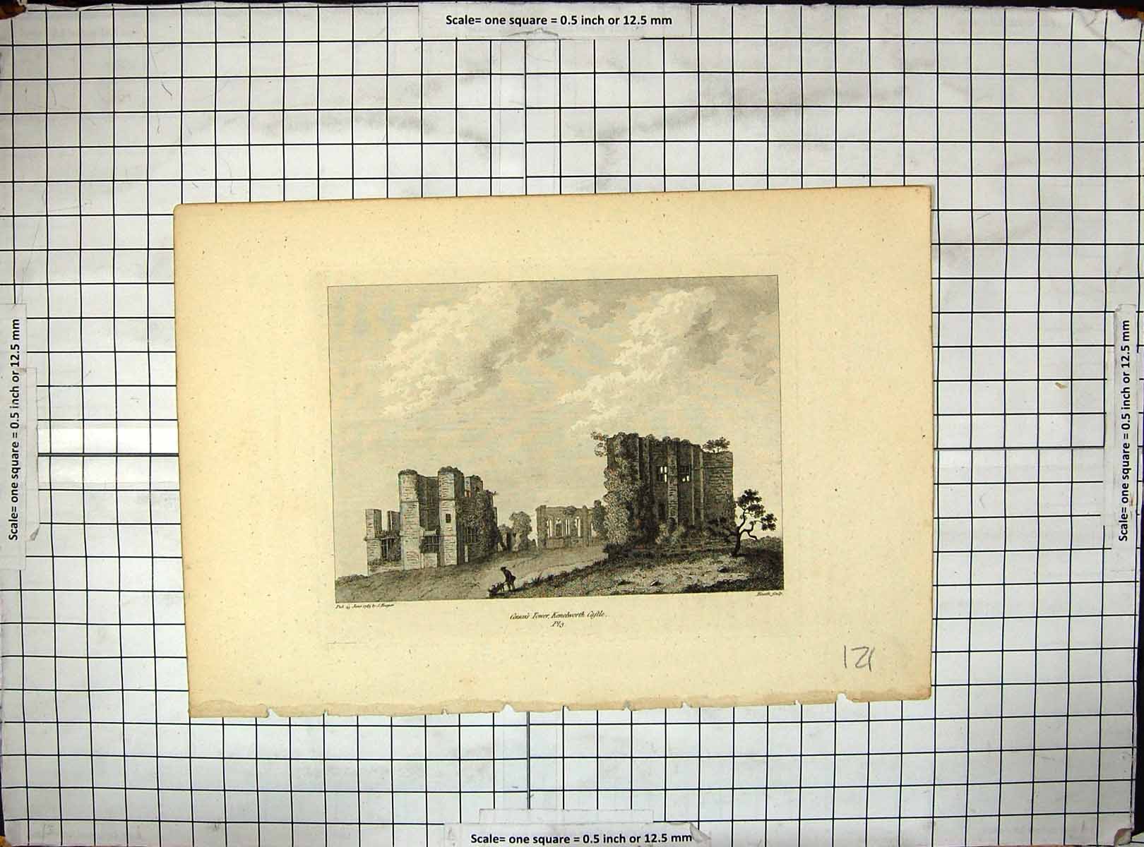 Original Old Antique Print 1785 Caesar'S Tower Kenelworth Castle Heath Hooper
