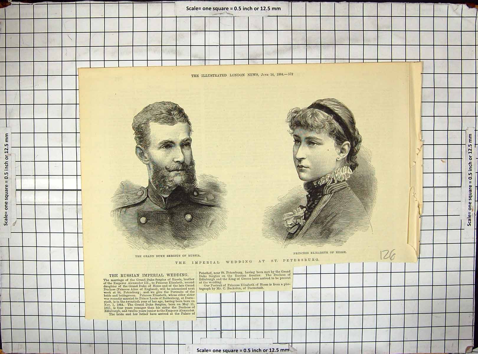 Old 1884 Imperial Wedding Petersburg Duke Sergius Russia Princess Eli Victorian