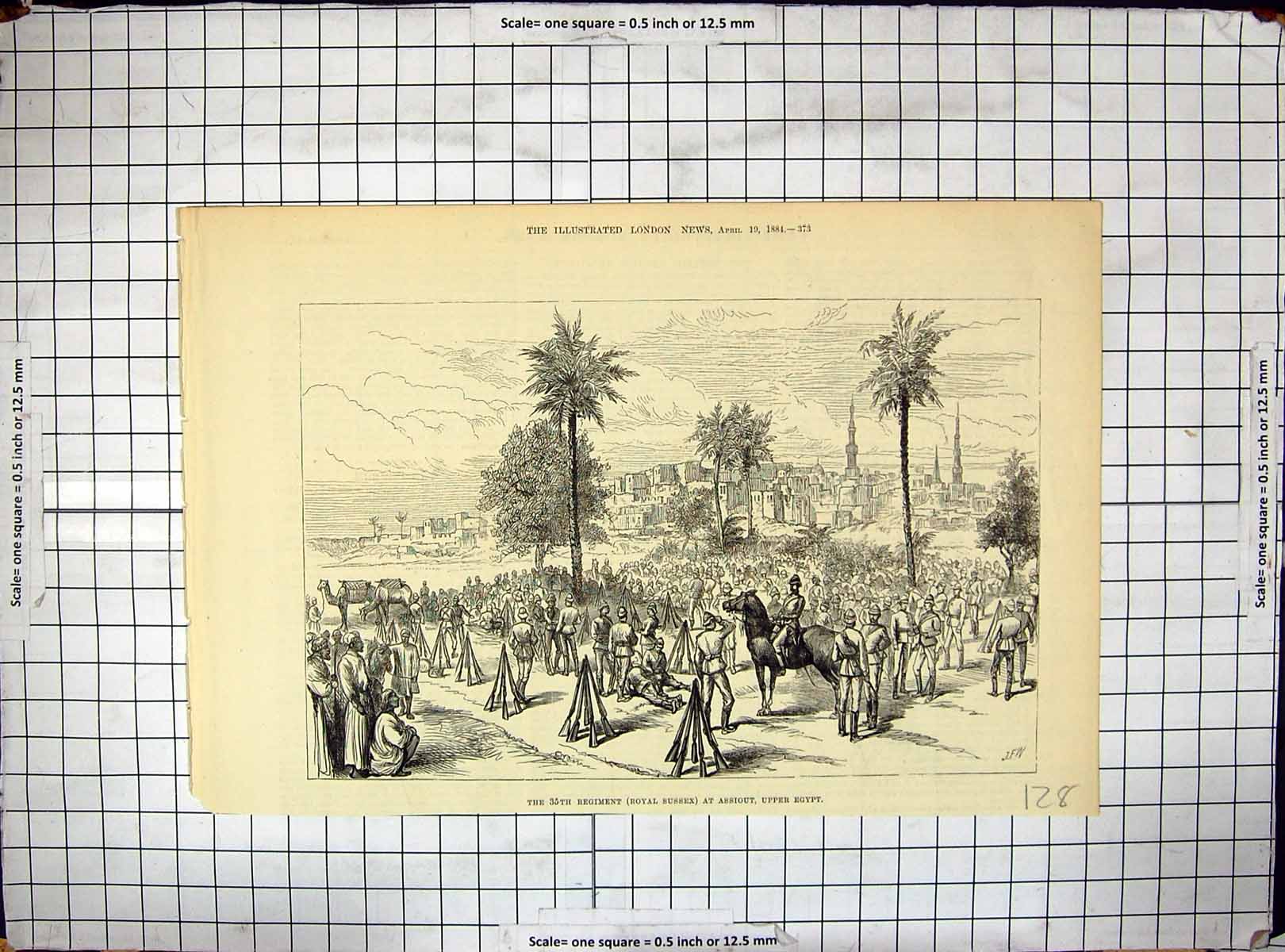 Old Antique Print 1884 35Th Regiment Royal Sussex Assiout Egypt War Siers 19th