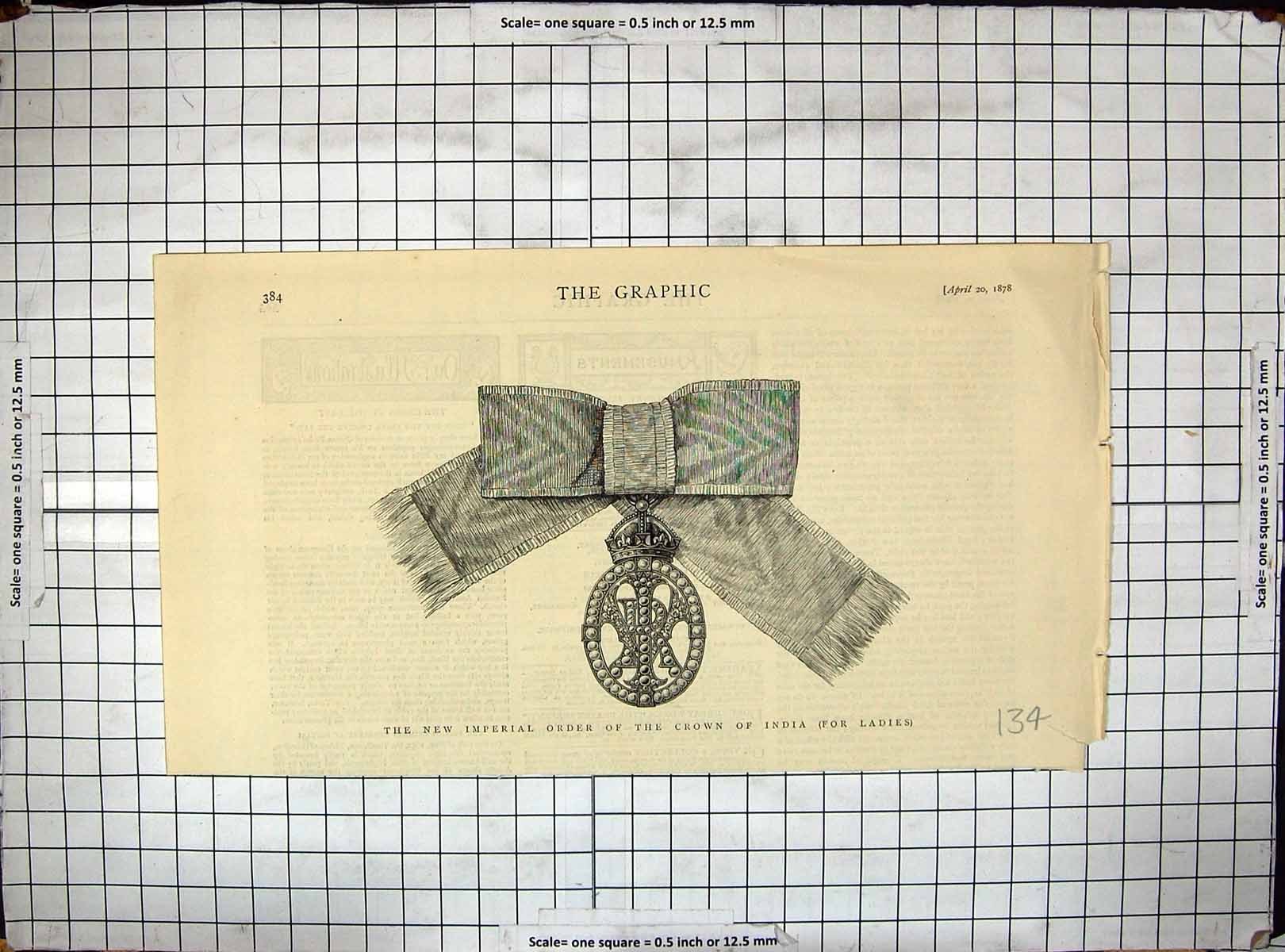 Original Old Antique Print 1878 Imperial Order Crown India Ladies Victorian
