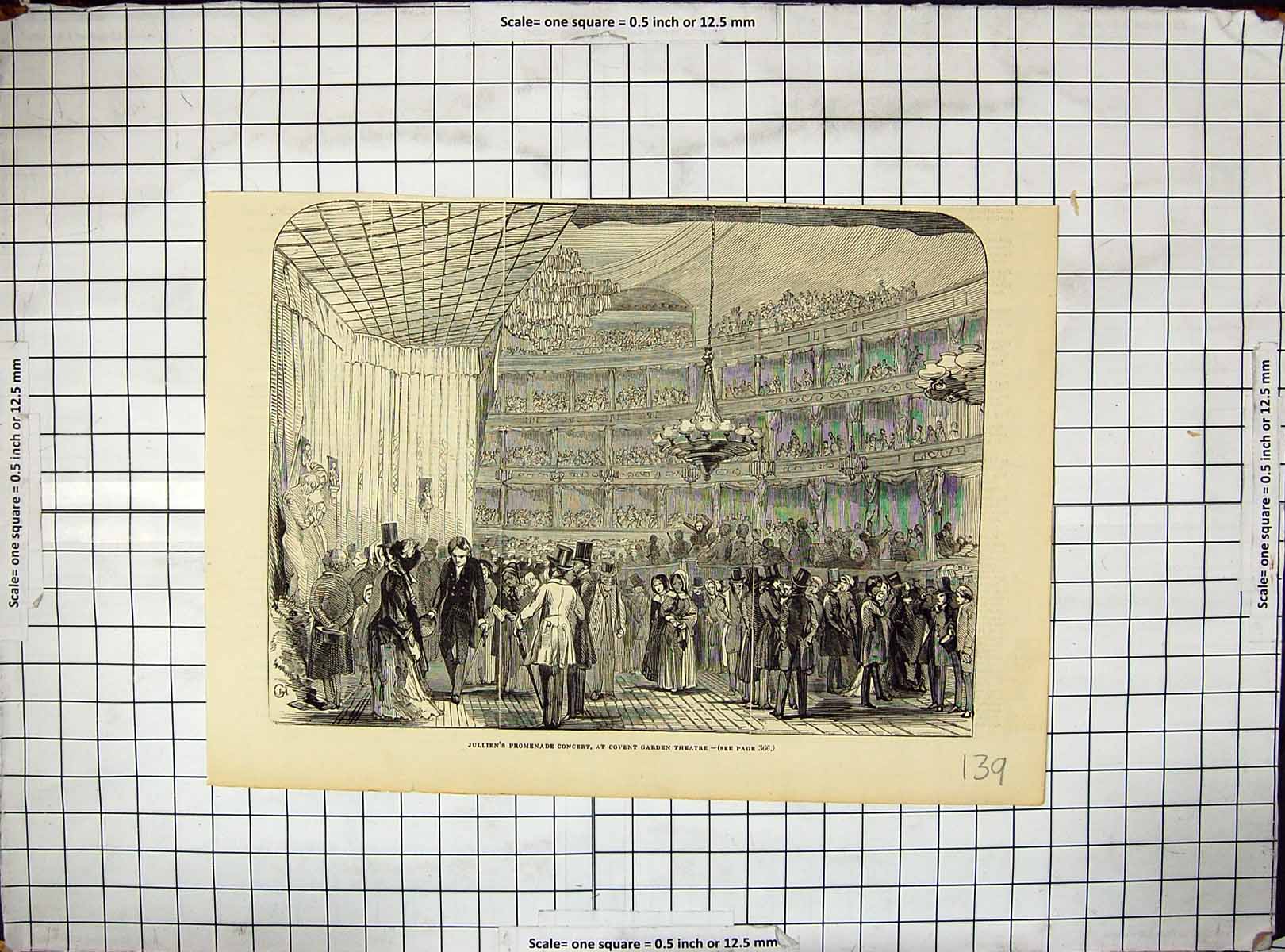 Original Old Antique Print Jullien Promenade Concert Covent Garden Theatre