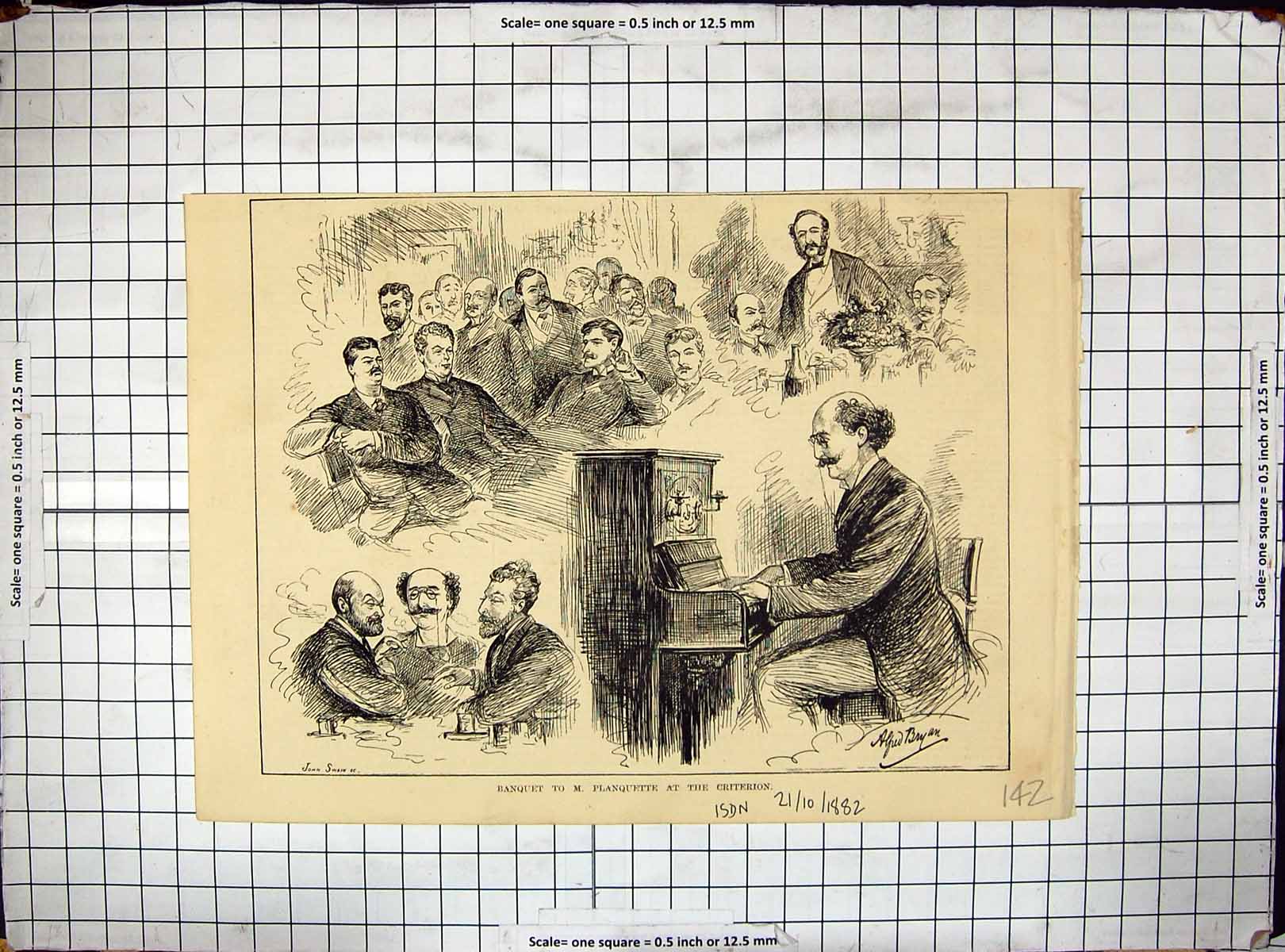 Original Old Antique Print 1882 Banquet Planquette Criterion Theatre Music 19th