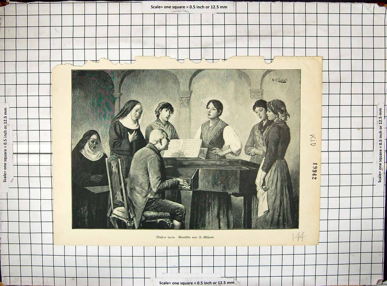 Original Old Antique Print Music Piano Nuns Ladies Singing Glifenti