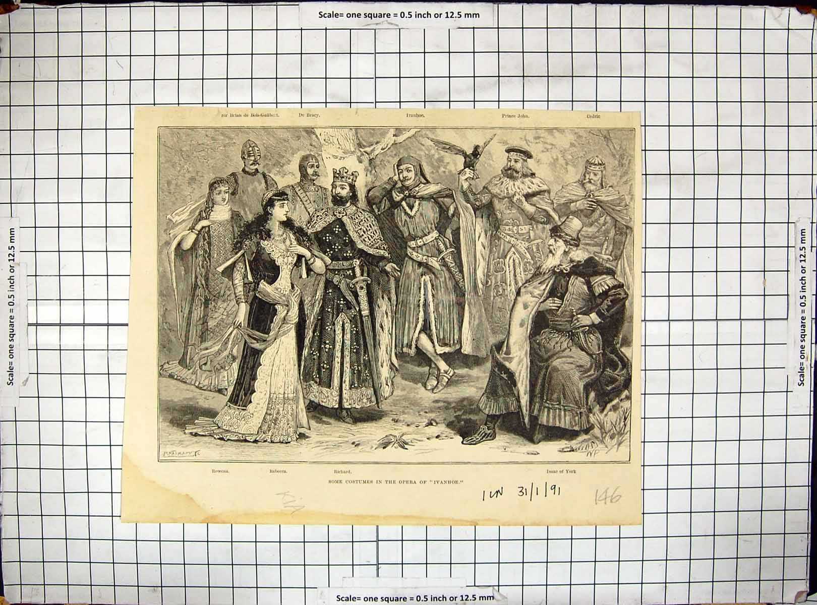 Old Print 1891 Costumes Opera Ivanhoe Theatre Richard Isaac York Rebecca 19th