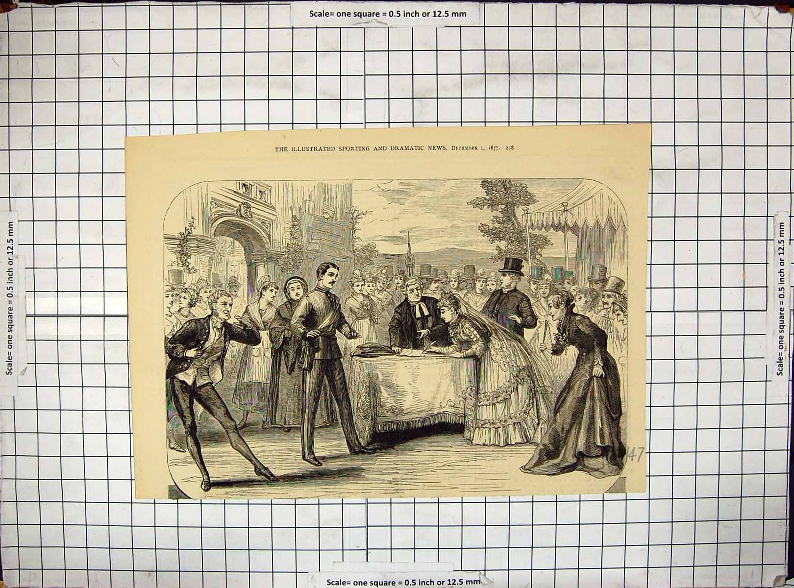 Antique Old Print 1877 Street Scene Queen Judge Court Spectators Royal Family
