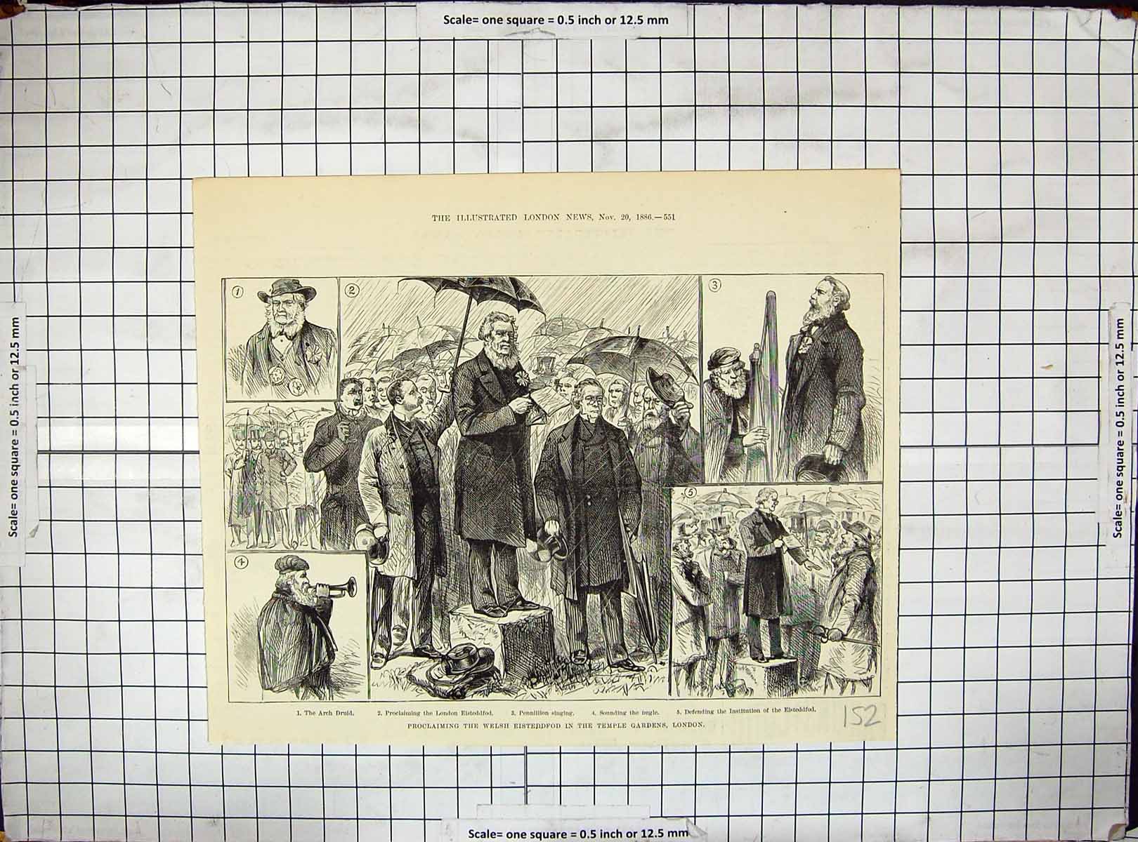 Old 1886 Proclaiming Welsh Eisteddfod Temple Gardens London Arch Drui Victorian