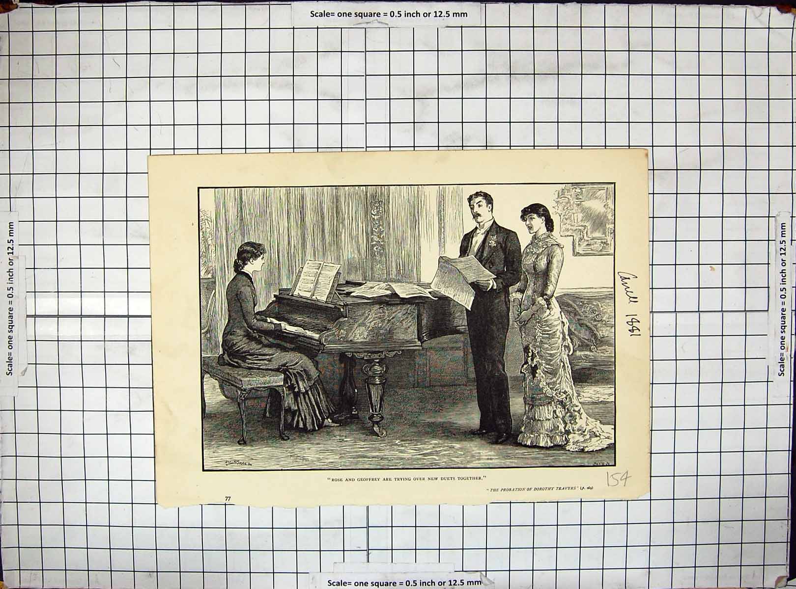 Original Old Antique Print 1881 Rose Geoffrey Music Singing Duets Victorian