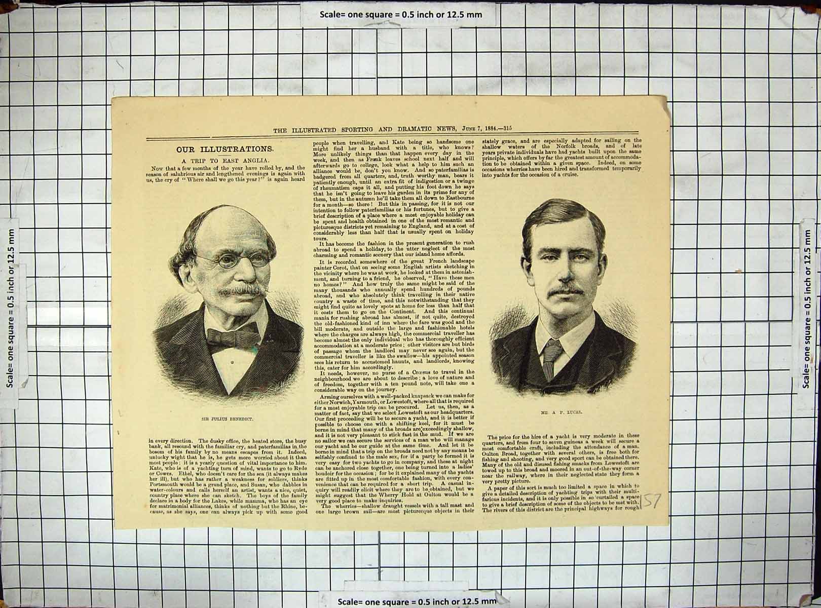 Antique Old Print 1884 Portrait Julius Benedict Alfred Perry Lucas Cricket 19th