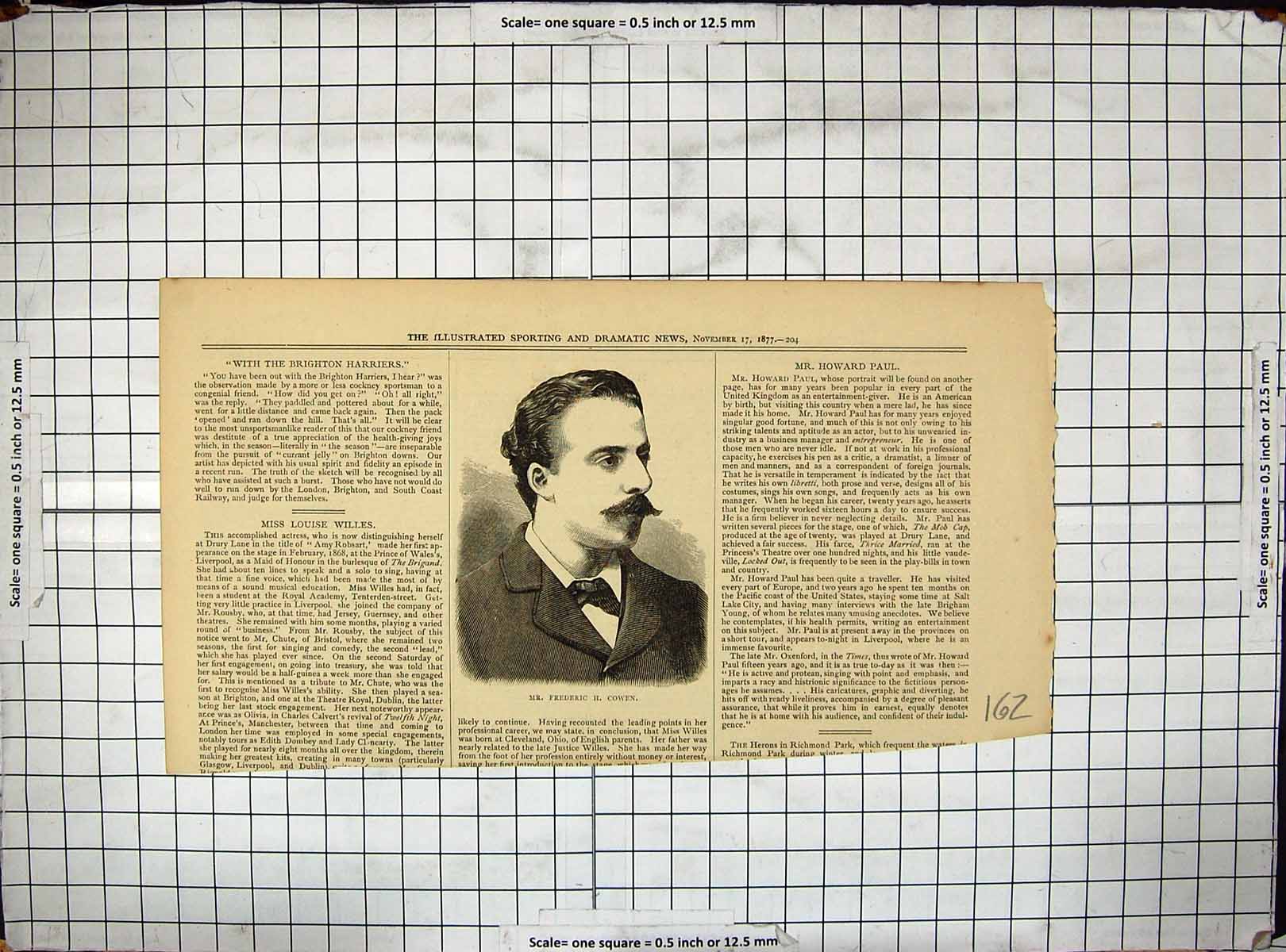 Original Old Antique Print 1877 Portrait Mr Frederic Cowen 19th