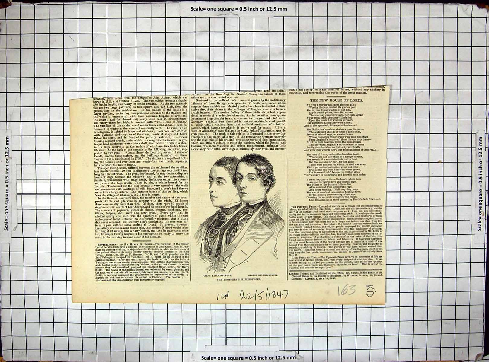 Original Old Antique Print 1847 Portrait Brothers Hellmesburger Joseph George