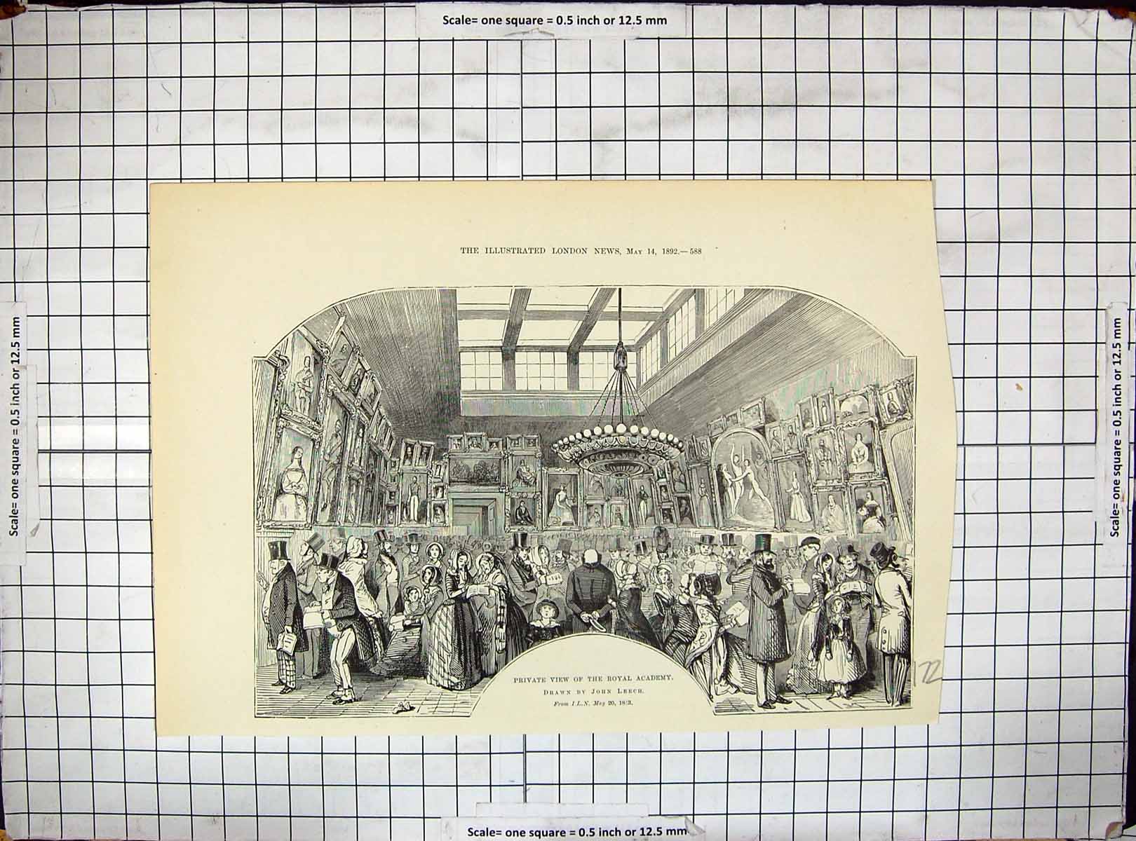 Original Old Antique Print 1892 Private View Royal Academy Art Paintings 19th