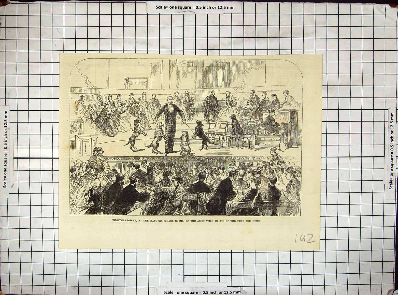 Antique Old Print Christmas Soiree Hanover Square Rooms Association Deaf Dumb
