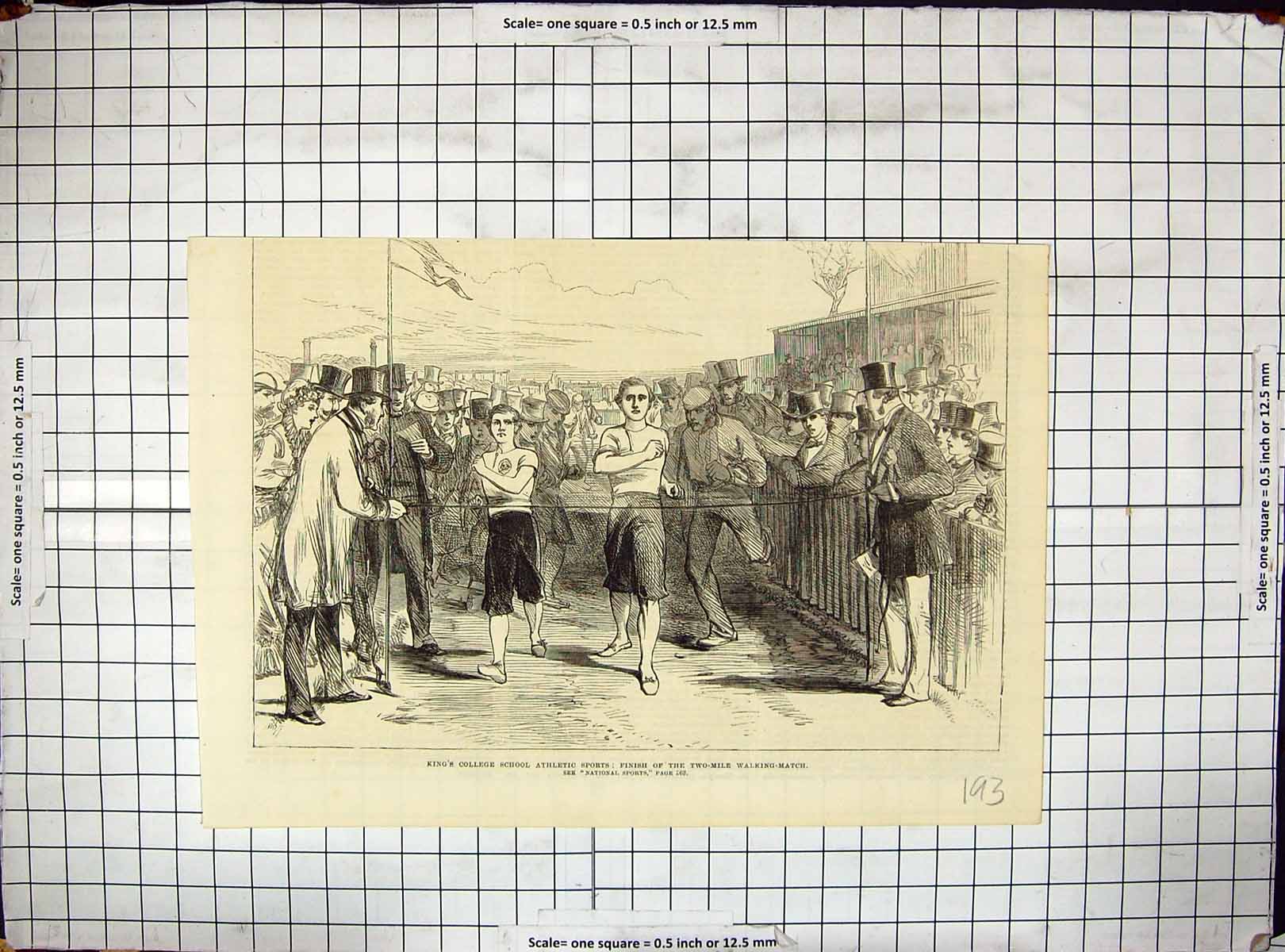 Antique Old Print King'S College School Athletic Sports Two-Mile Walking Race