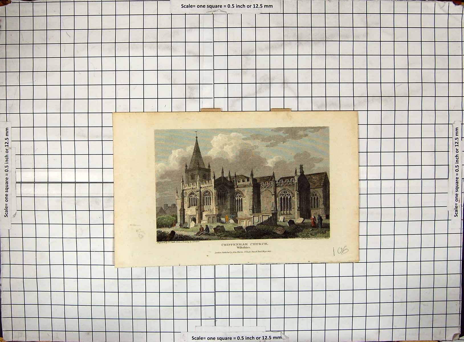 Antique Print Engraving 1813 Chippenham Church Wiltshire Architecture Smith