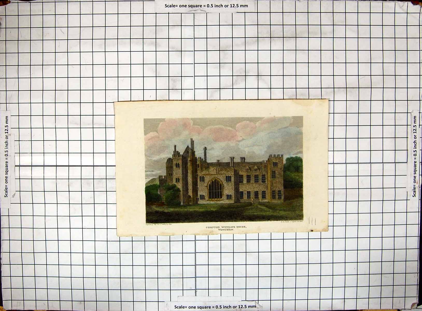 Antique Print Engraving Exterior Compton Wyngate House Warwickshire England