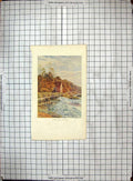 Original Old Antique Print Colour Cleeve Mill Weir River Countryside
