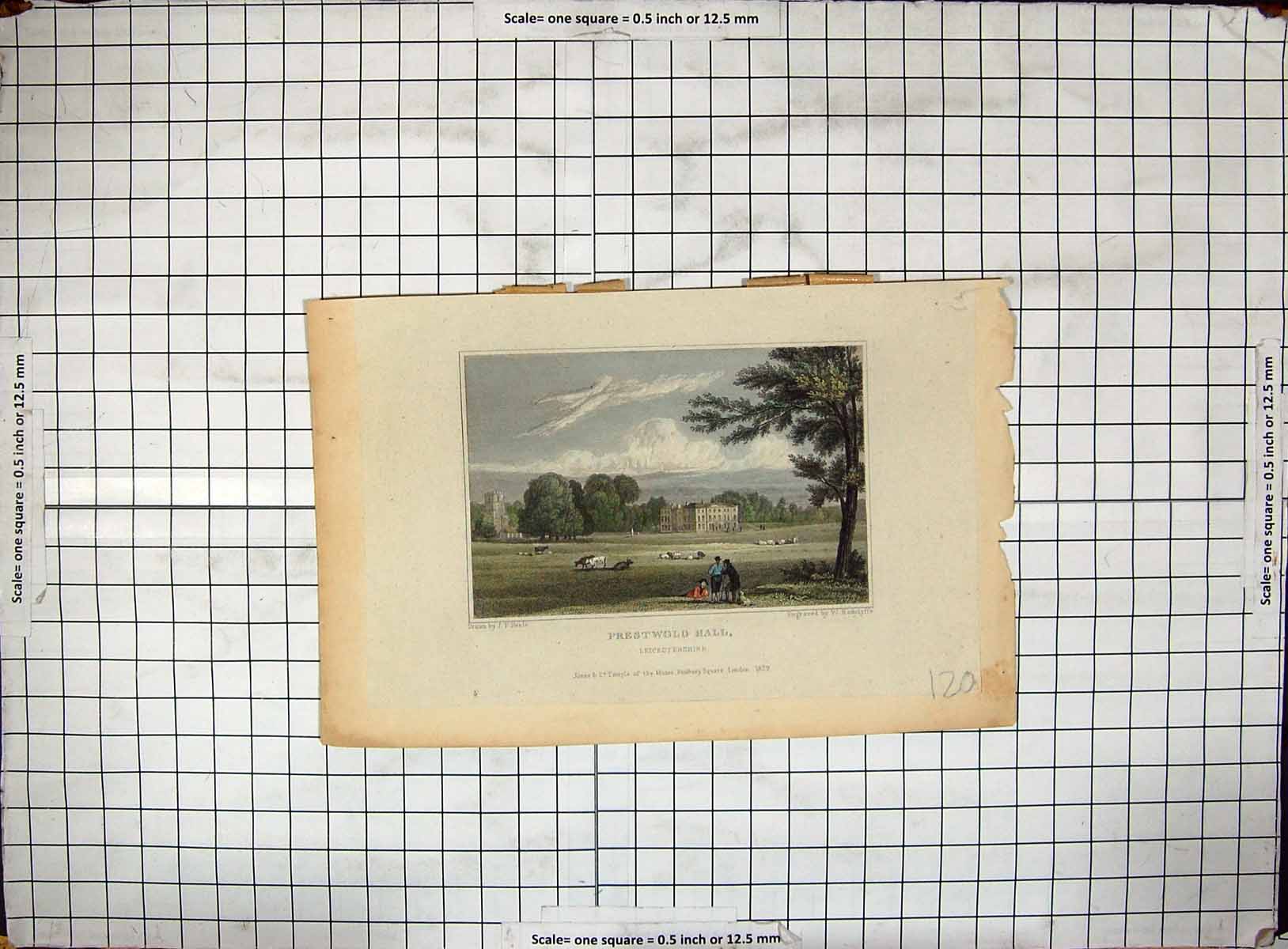 Old Engraving 1829 View Prestwood Hall Leicestershire Neale Radclyffe 19th