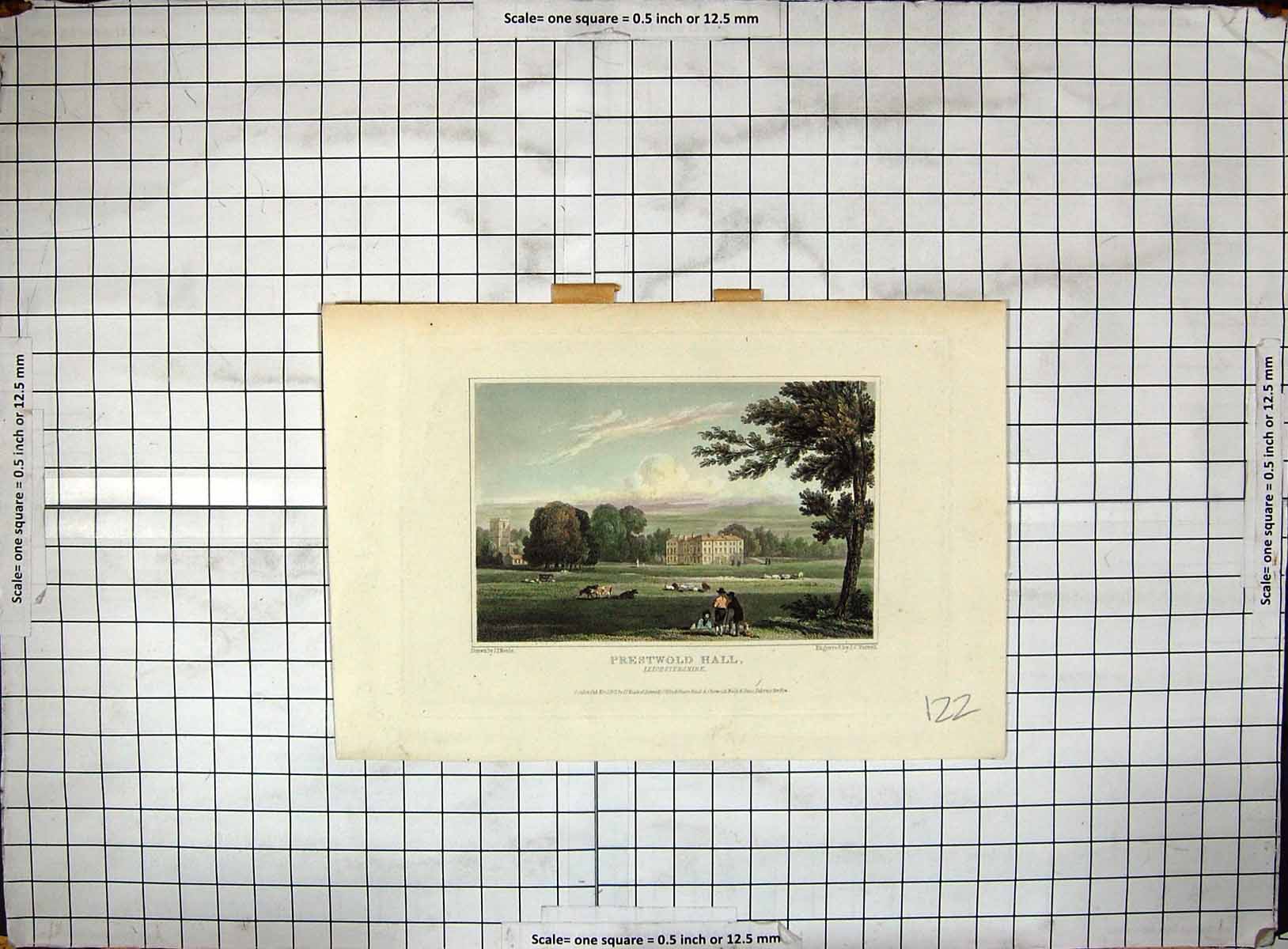 Old Print Engraving Exterior Prestwood Hall Leicestershire Neale Varrall