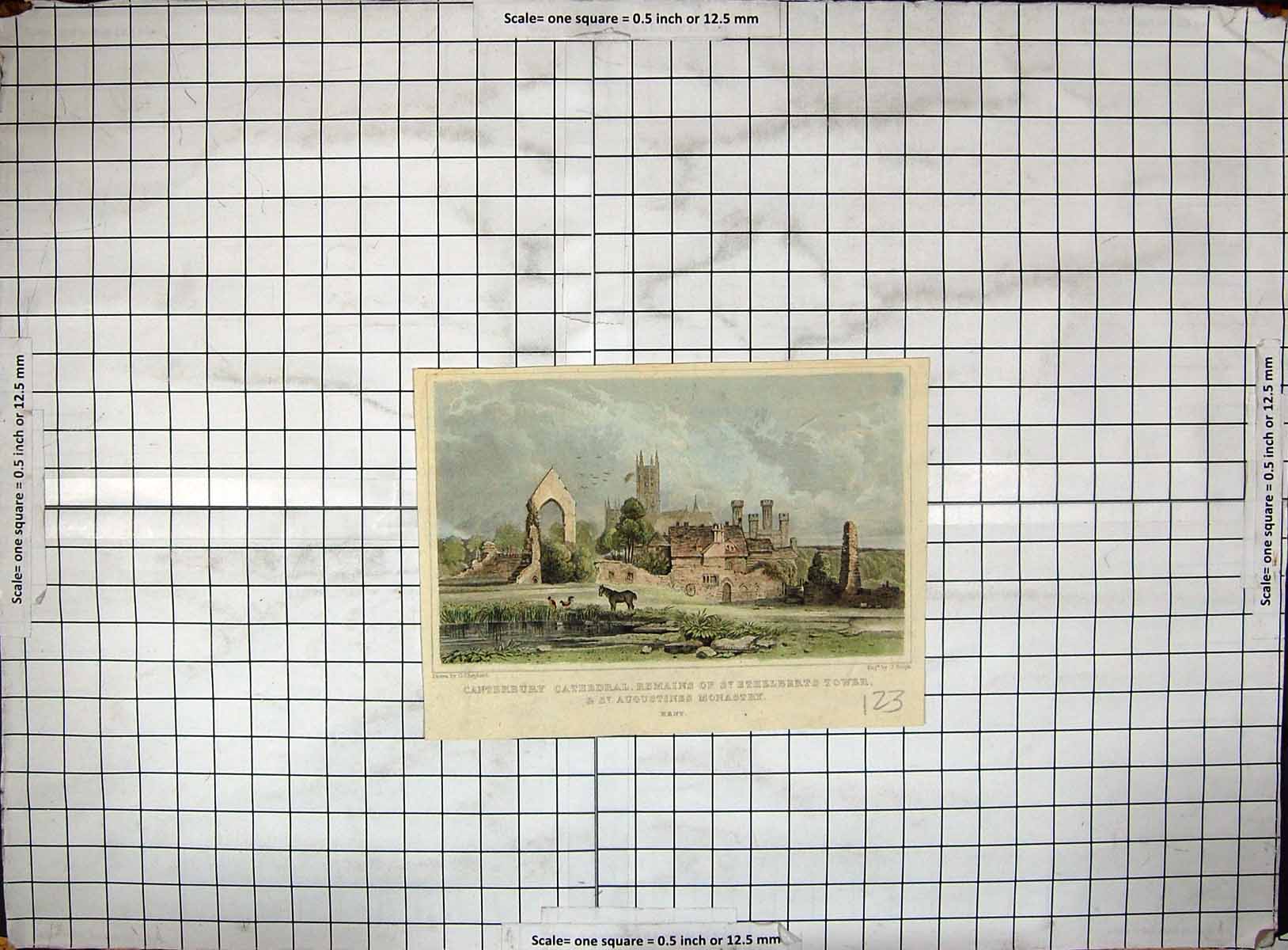 Old Engraving Canterbury Cathedral Ethelbert Tower Augustines Monaste