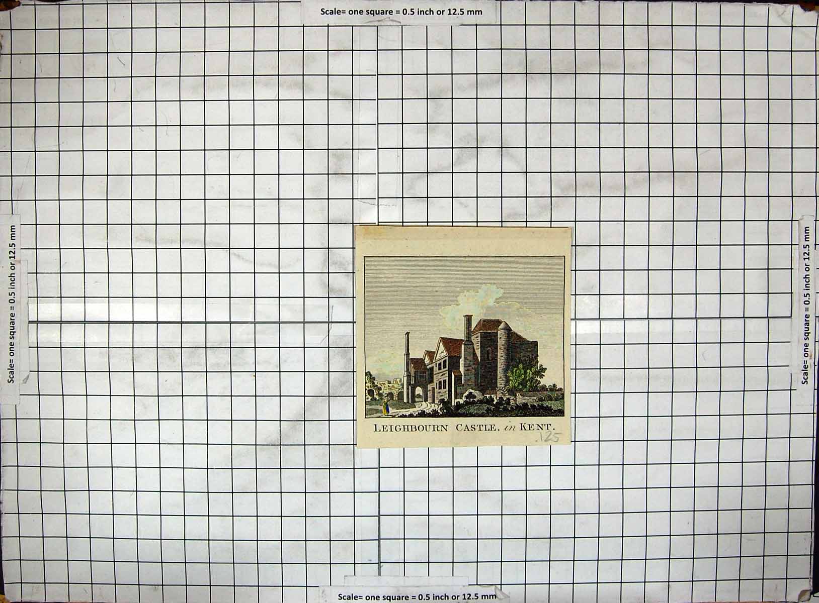 Antique Print Colour Engraving Leighbourn Castle Kent England Architecture