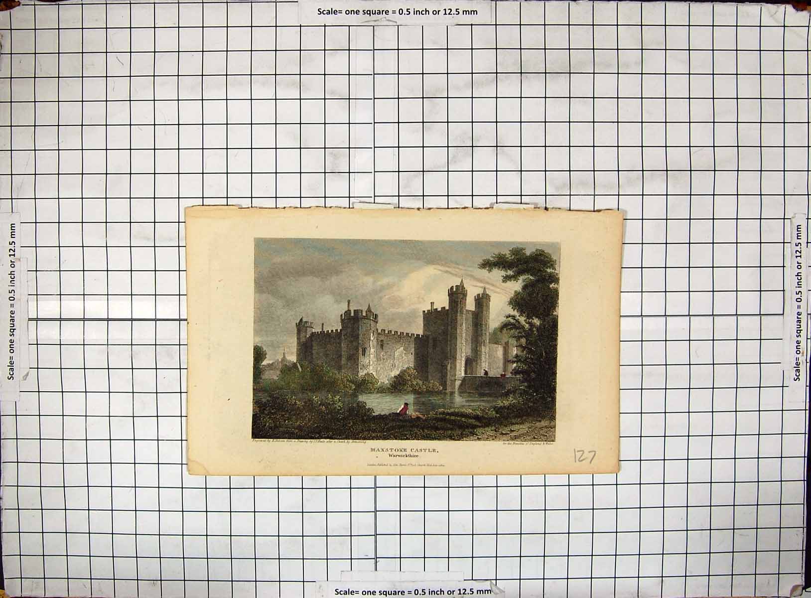 Original Old Antique Print Engraving Maxstoke Castle Warwickshire Architecture