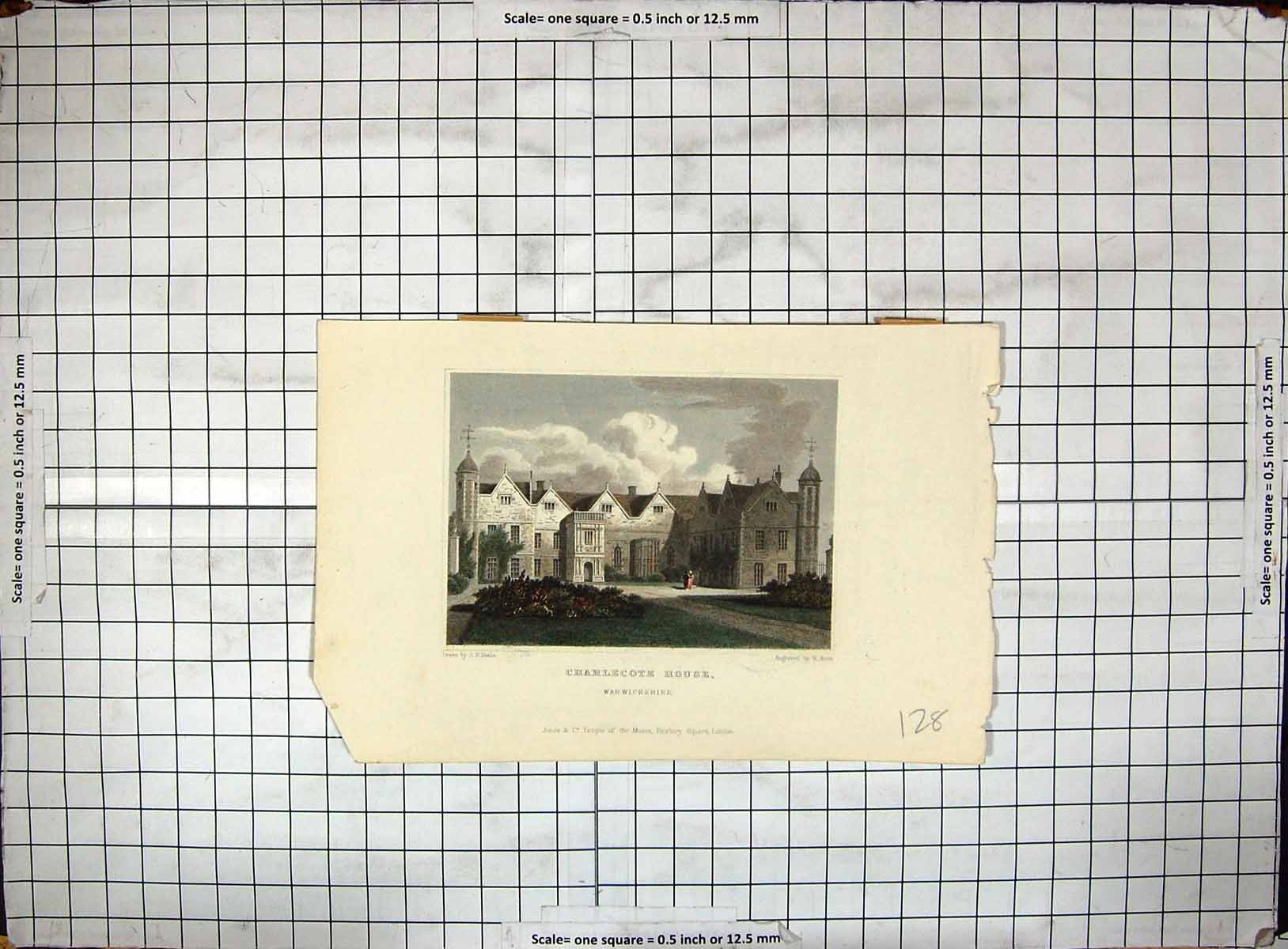 Old Antique Print Exterior Charlecote House Warwickshire Neale Engraving