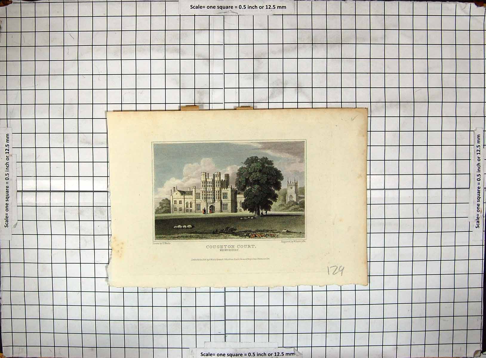 Old Print Exterior Coughton Court Warwickshire Neale Radclyffe Engraving
