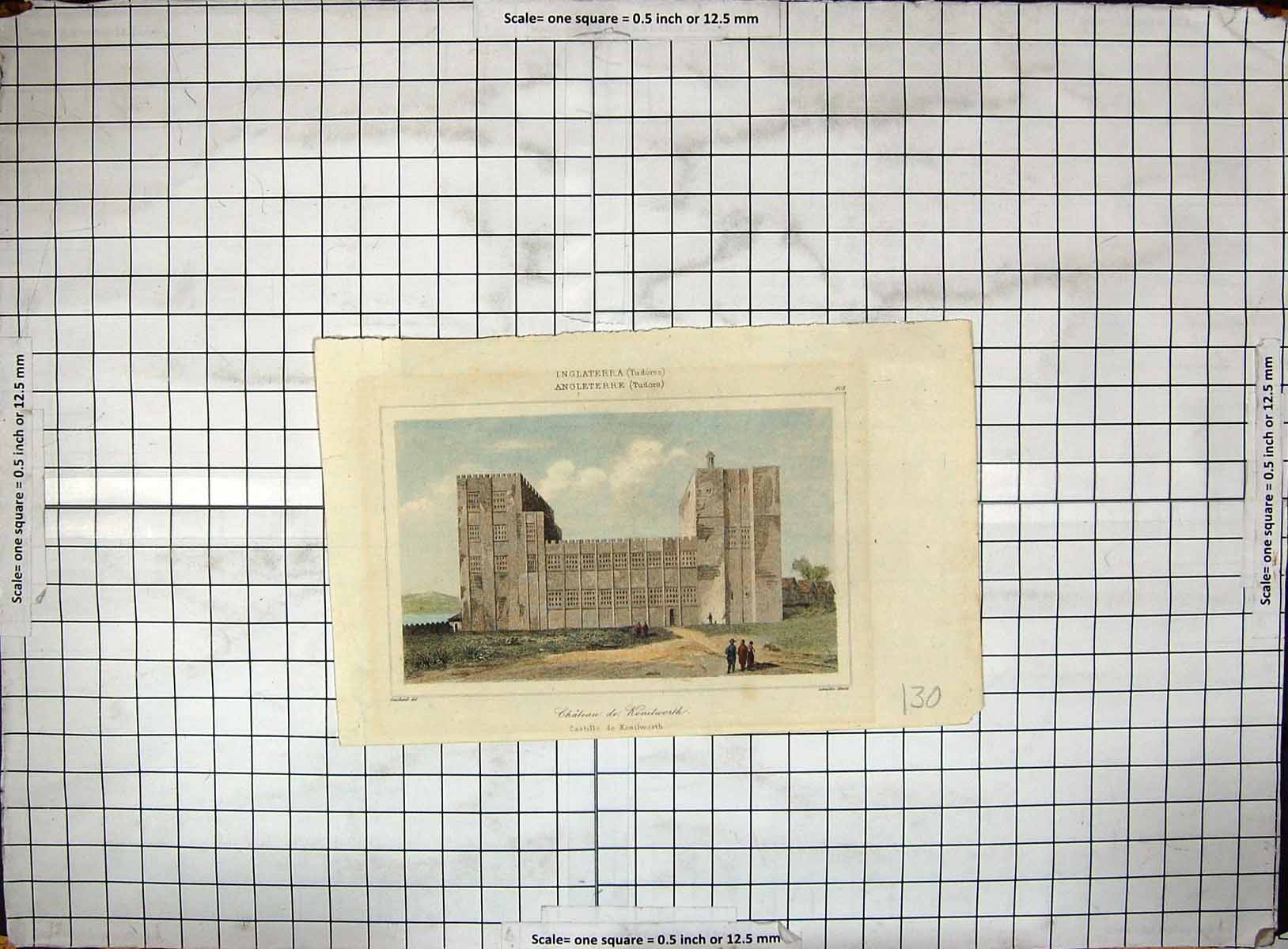 Antique Old Print Exterior Chateau Kenilworth Castle Architecture Engraving