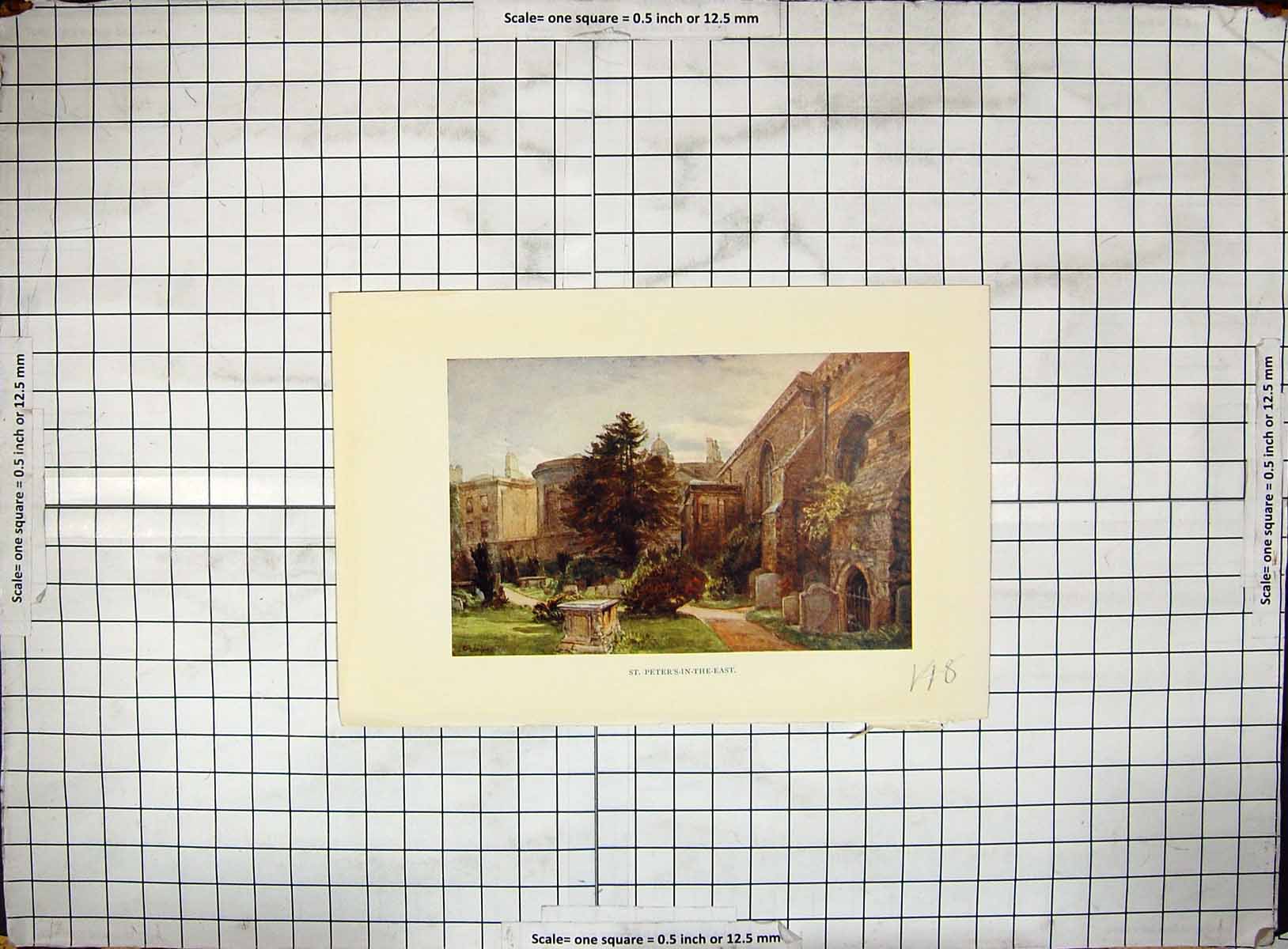 Original Old Antique Print Colour Architecture St. Peters-In-The-East Church