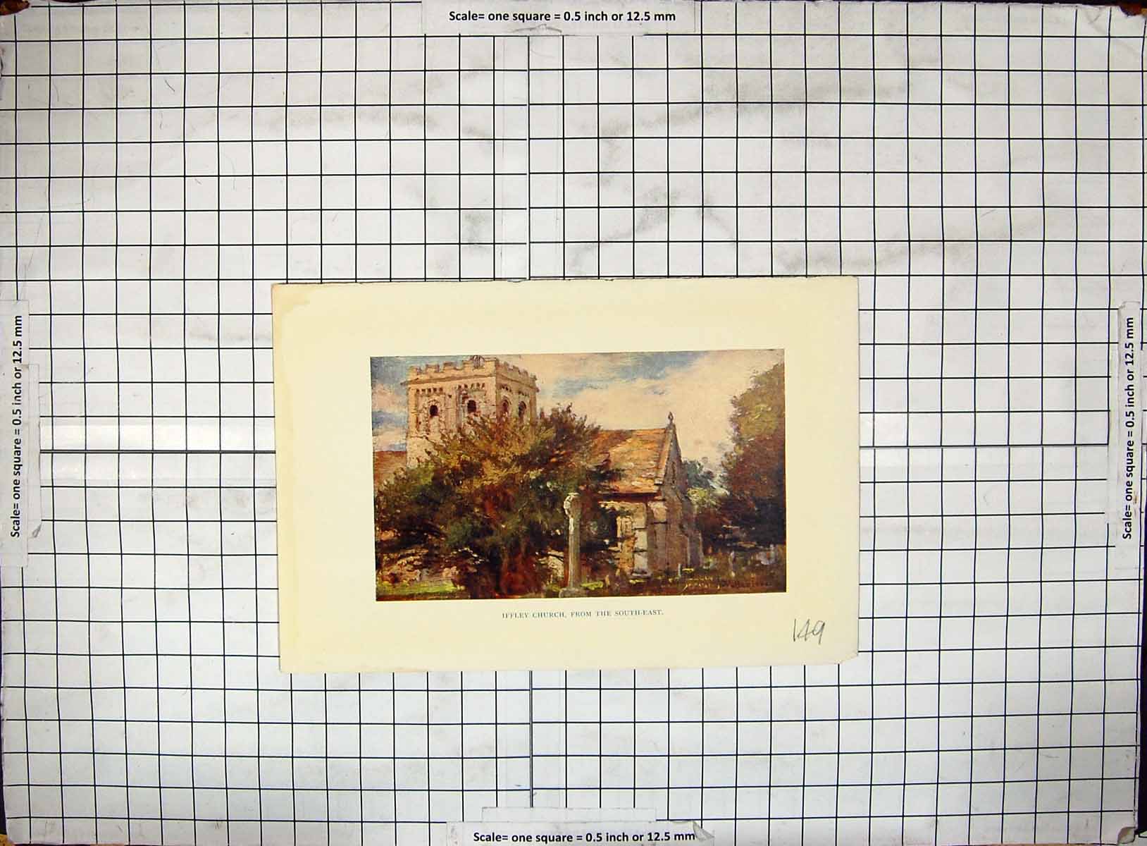 Original Old Antique Print Colour Iffley Church Architecture
