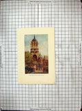 Original Old Antique Print Colour Exterior Tom Tower Christ Church College