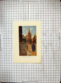 Original Old Antique Print Colour University Church St. Mary Architecture