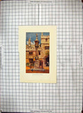 Original Old Antique Print Colour Corpus Christi College Architecture